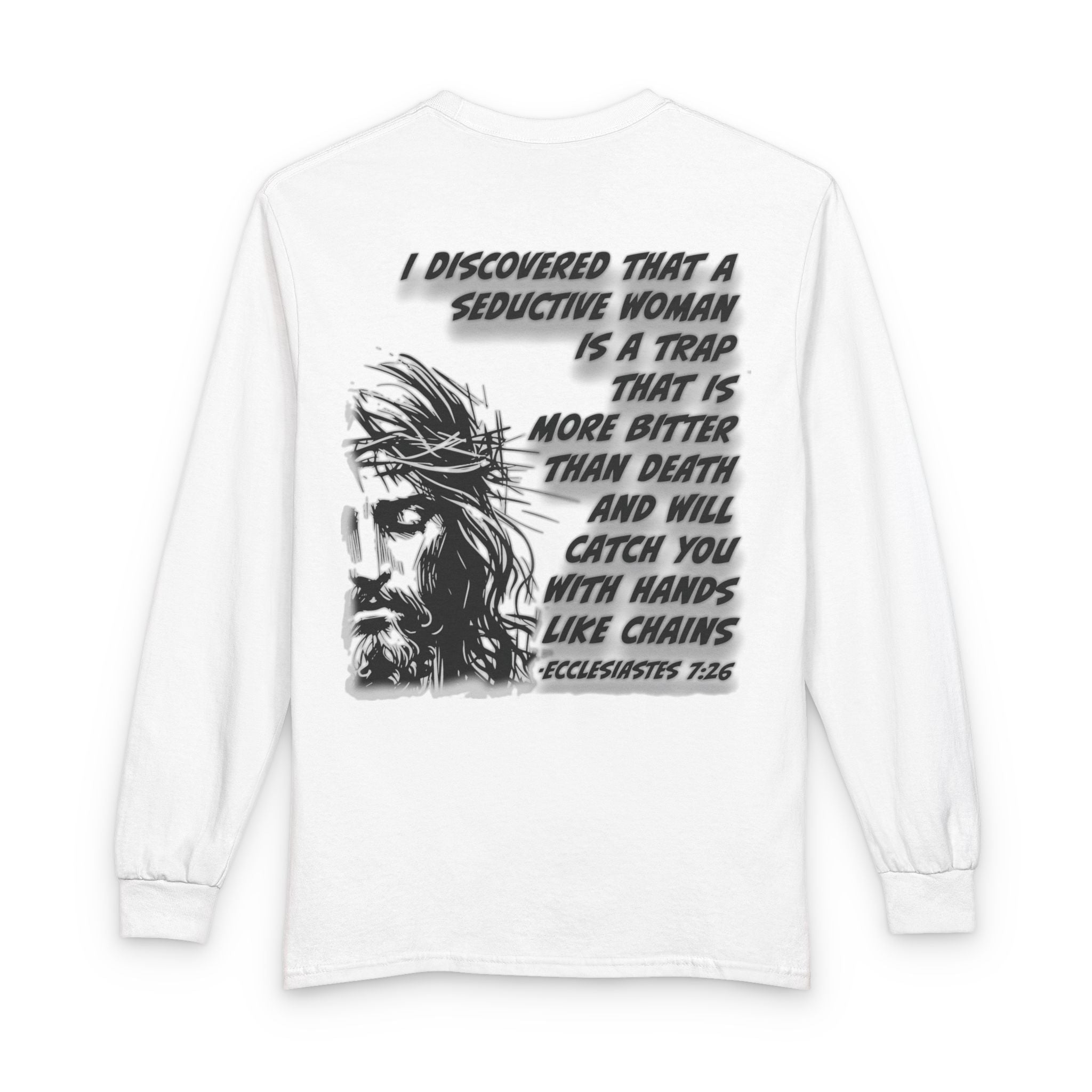 Count the Cost Long Sleeve Tee — Ecclesiastes 7:26 Christian Graphic Shirt