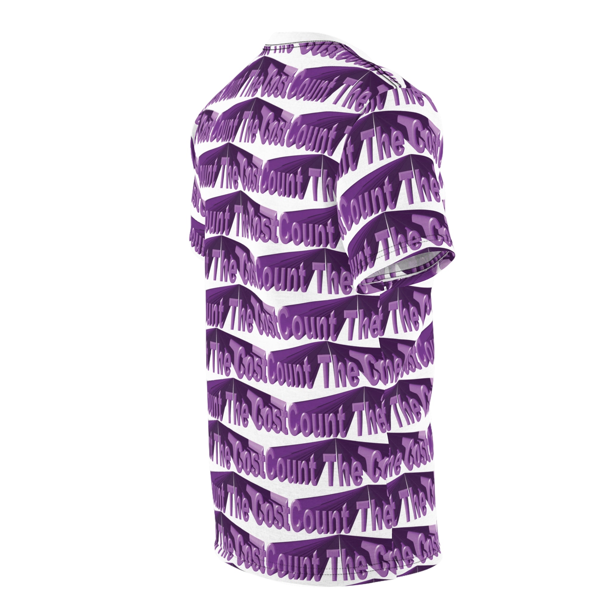 Count The Cost Patterned Tee — Purple All-Over Print Graphic T-Shirt
