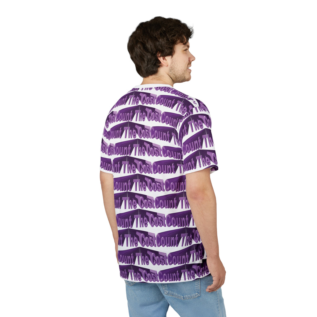 Count The Cost Patterned Tee — Purple All-Over Print Graphic T-Shirt