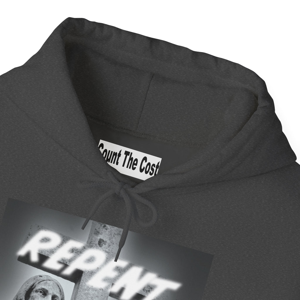 Repent Religious Hoodie — Vintage Jesus Graphic with Revelation 3:16 Back Quote