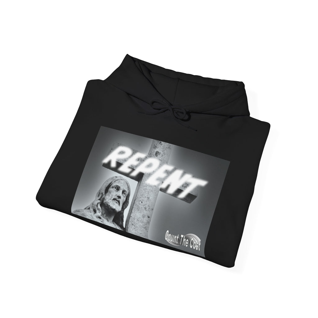 Repent Religious Hoodie — Vintage Jesus Graphic with Revelation 3:16 Back Quote