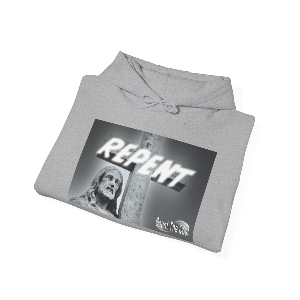 Repent Religious Hoodie — Vintage Jesus Graphic with Revelation 3:16 Back Quote