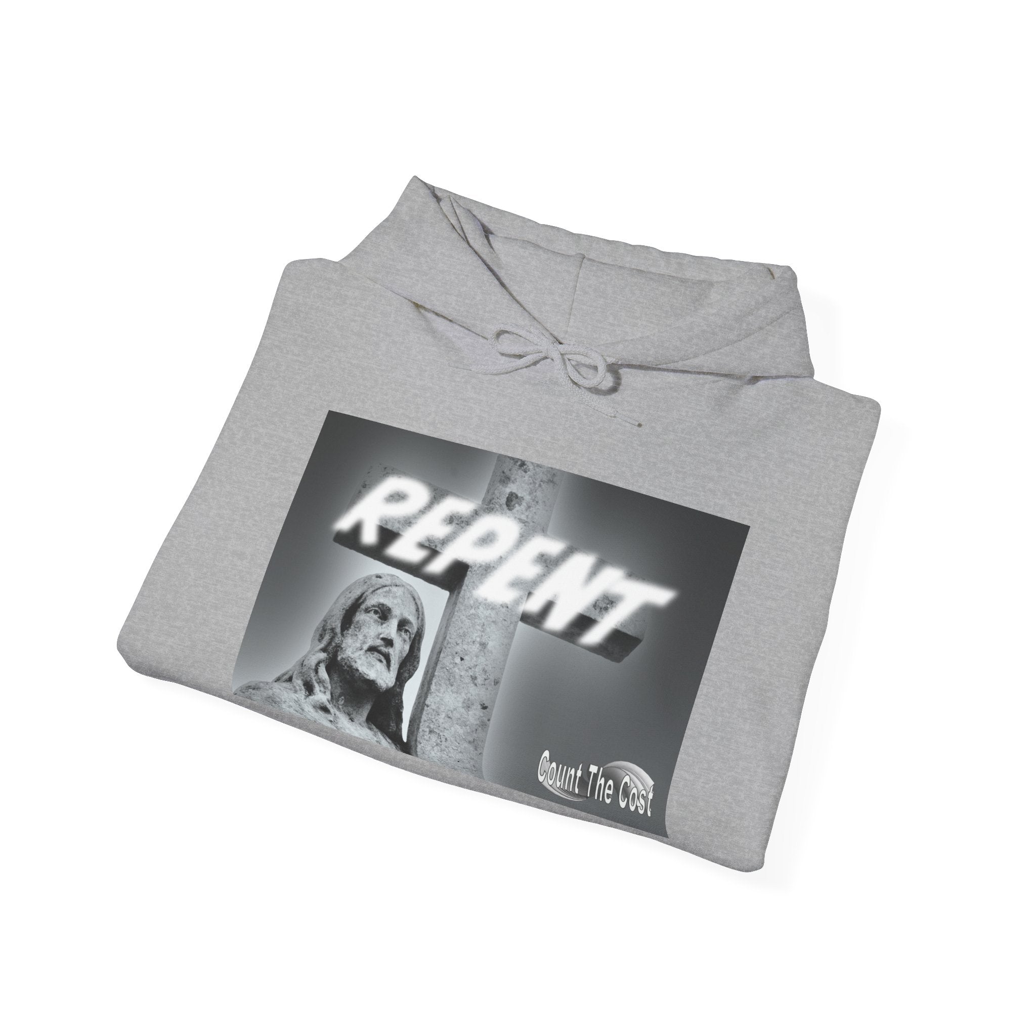 Repent Religious Hoodie — Vintage Jesus Graphic with Revelation 3:16 Back Quote