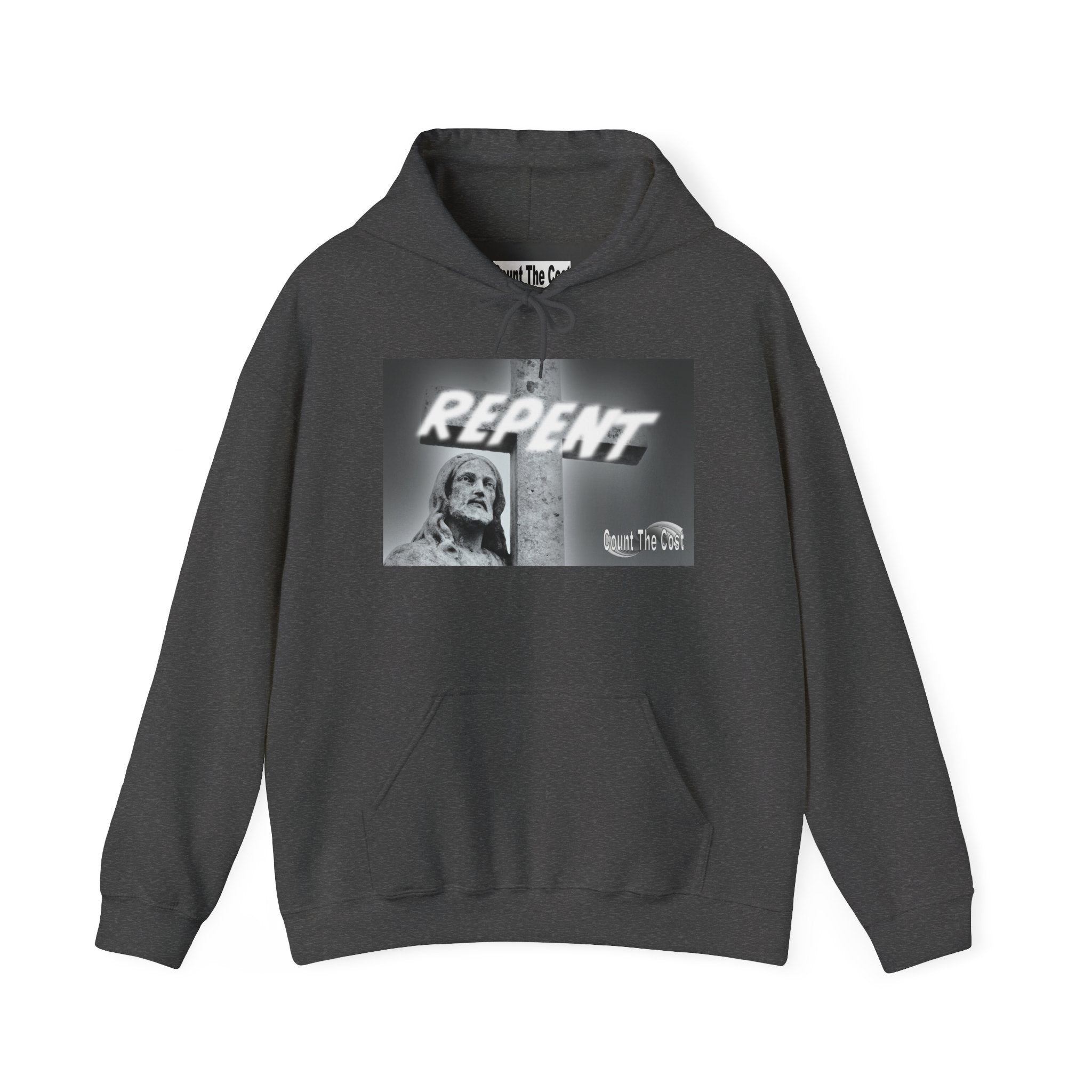 Repent Religious Hoodie — Vintage Jesus Graphic with Revelation 3:16 Back Quote