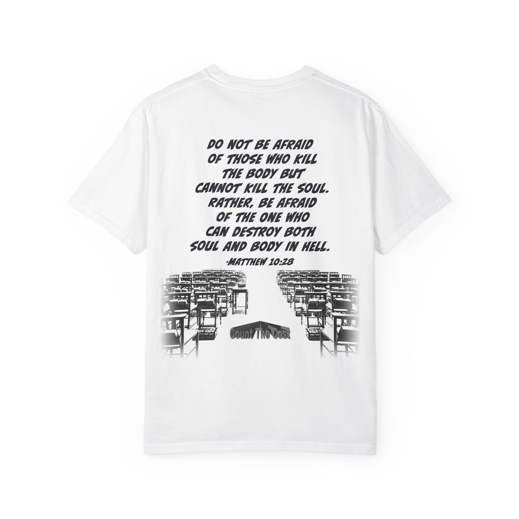 Biblical Verse T-Shirt — “Fear not, for I am with you” Isaiah 41:10 | Matthew 10:28 Back Design