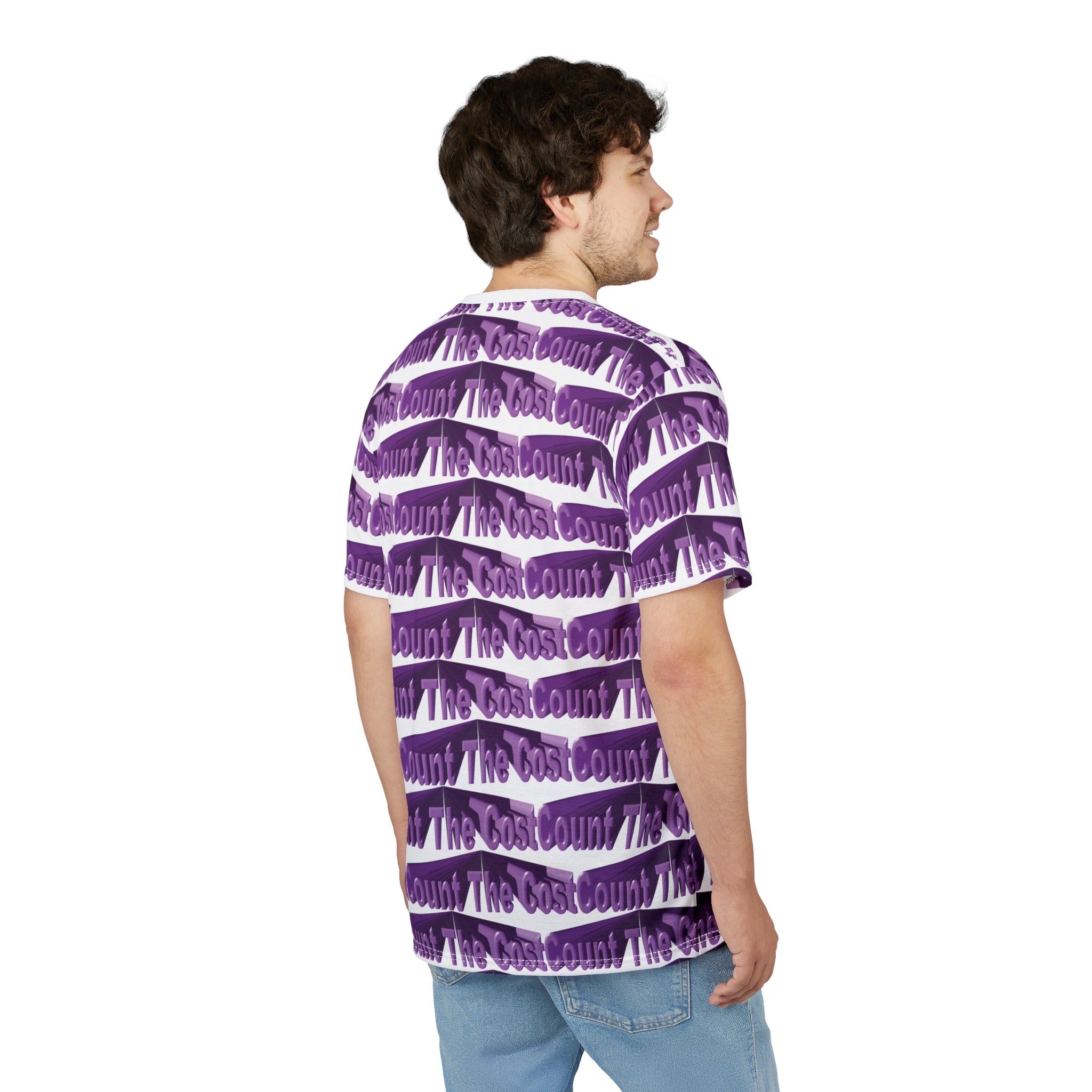 Count The Cost Patterned Tee — Purple All-Over Print Graphic T-Shirt