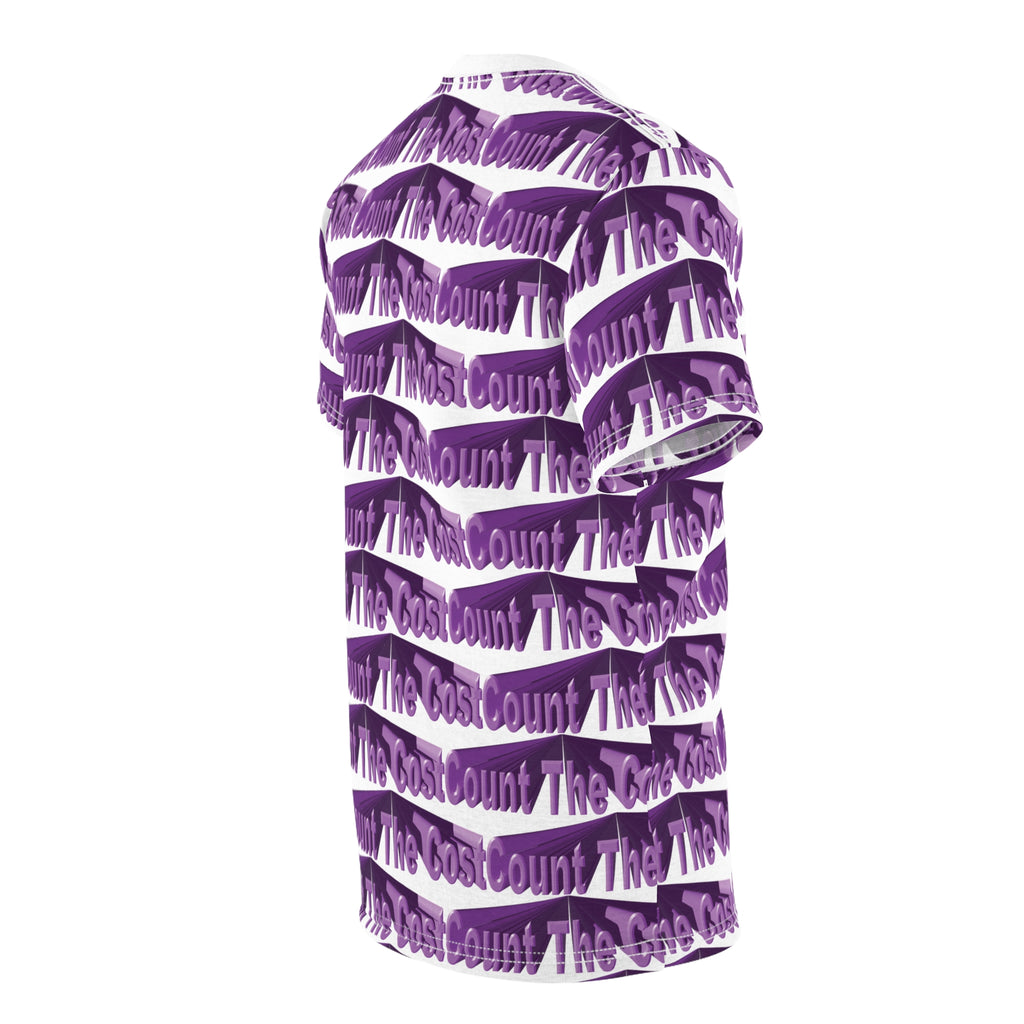 Count The Cost Patterned Tee — Purple All-Over Print Graphic T-Shirt