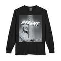 Repent Long Sleeve Tee — Religious Jesus Statue Graphic with Revelation 3:15-16 Back Text