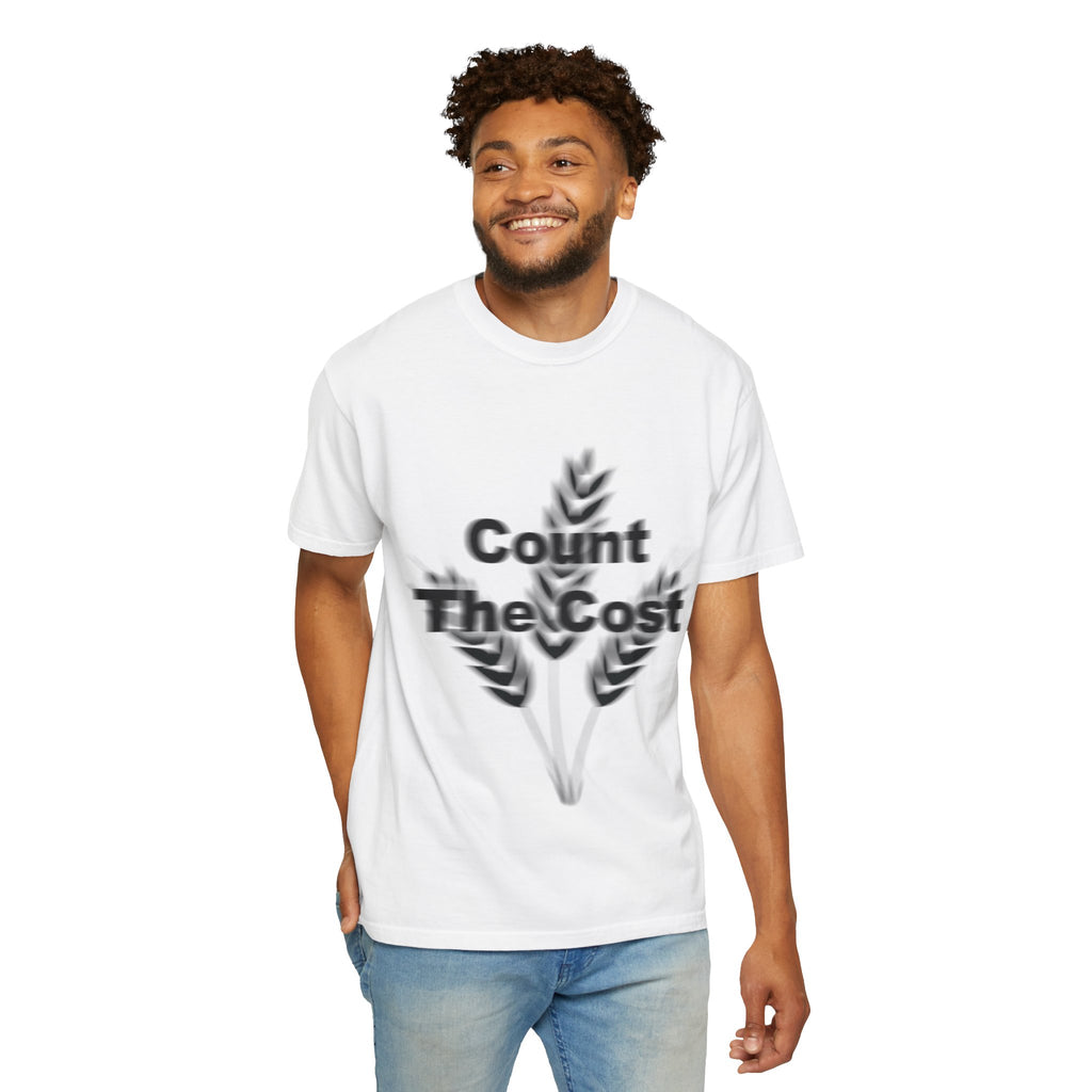 "Blurry" Count The Cost T-Shirt — John 12:24-25 Wheat Design