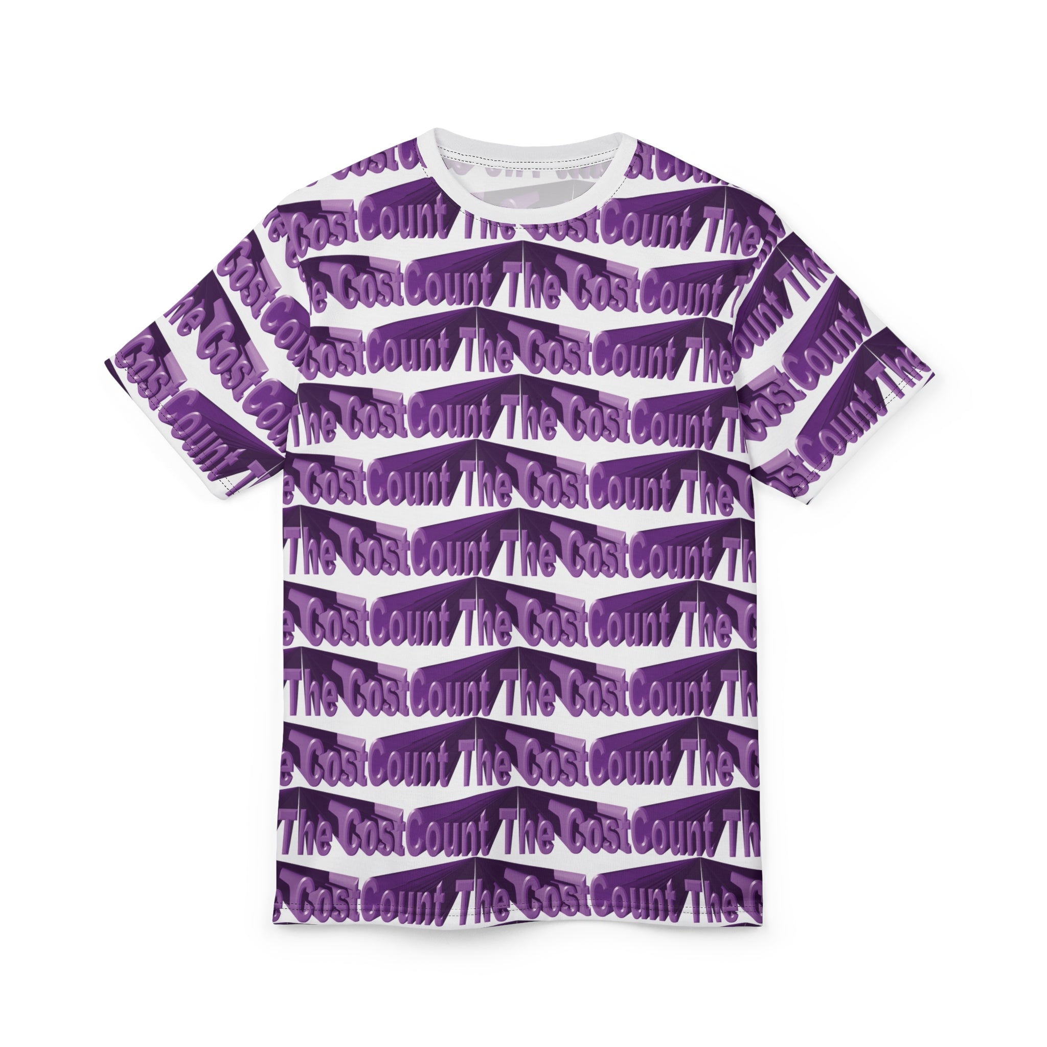 Count The Cost Patterned Tee — Purple All-Over Print Graphic T-Shirt