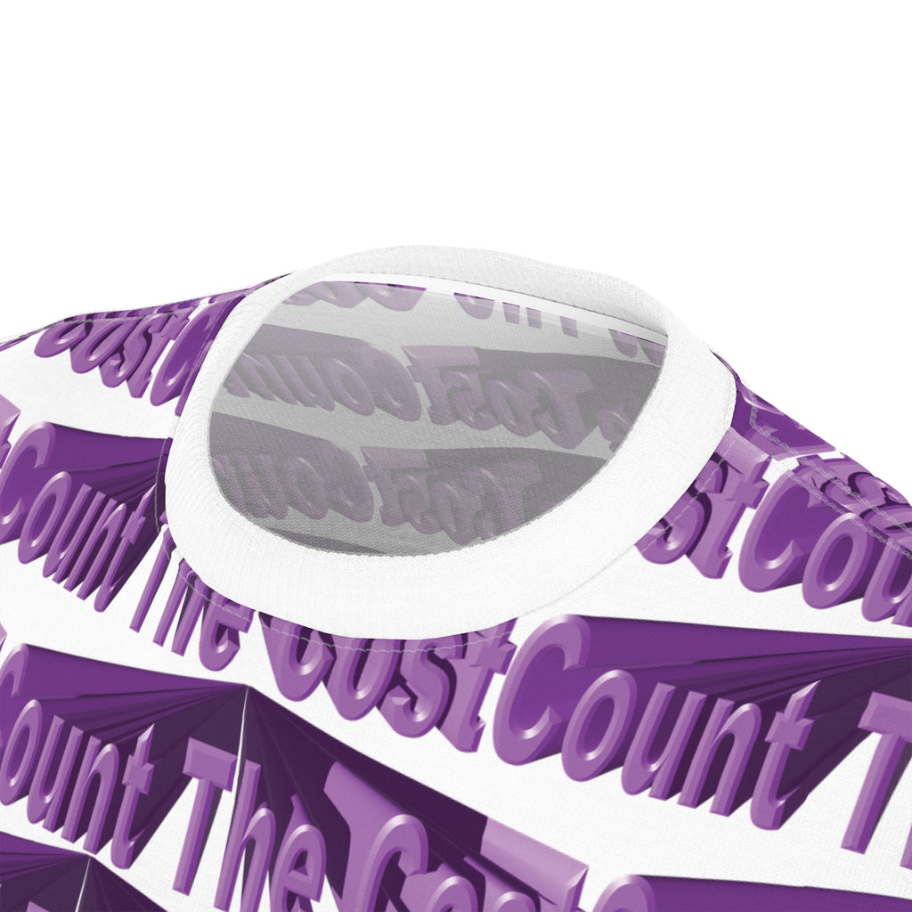 Count The Cost Patterned Tee — Purple All-Over Print Graphic T-Shirt