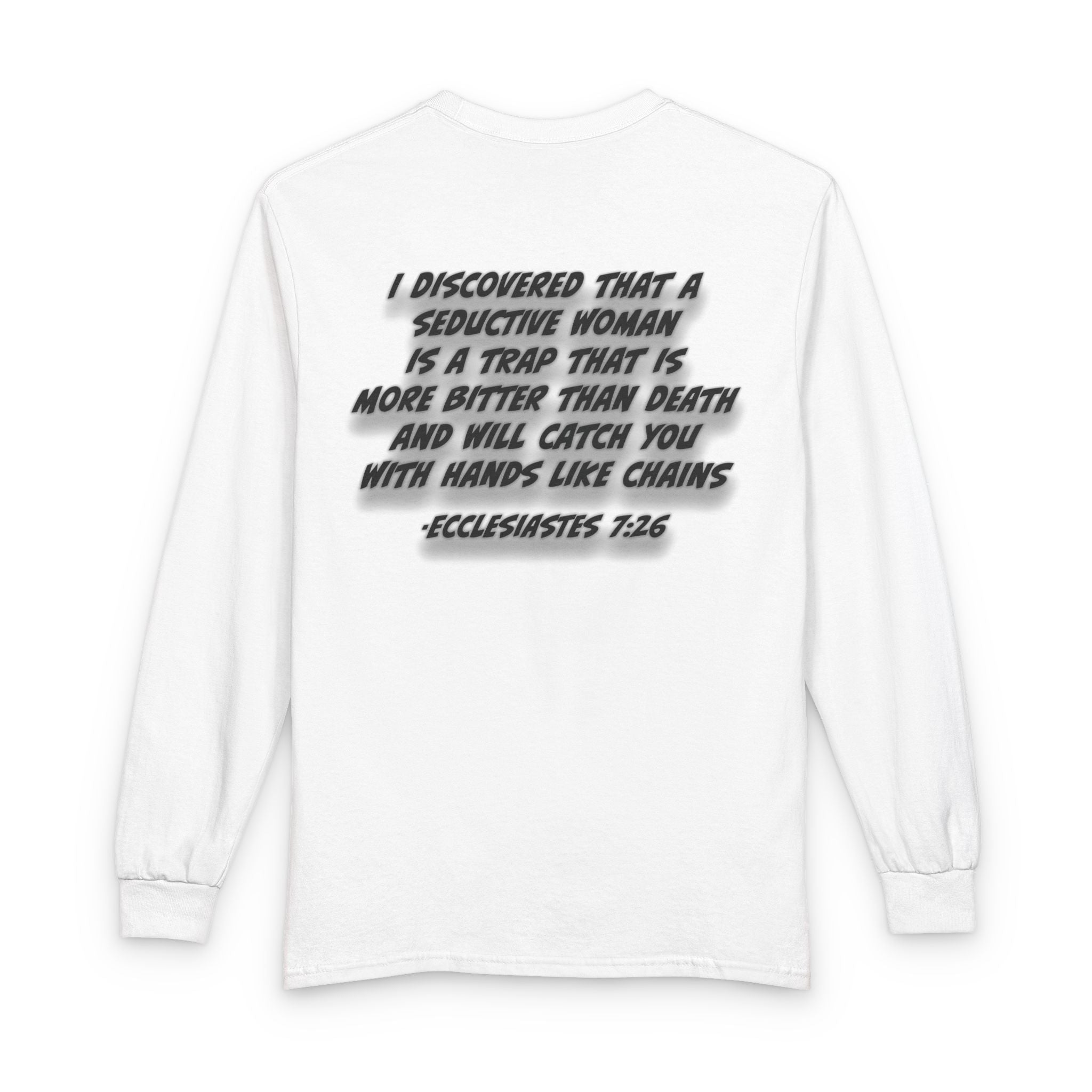 Count the Cost Long Sleeve Tee — Ecclesiastes 7:26 Christian Graphic Shirt