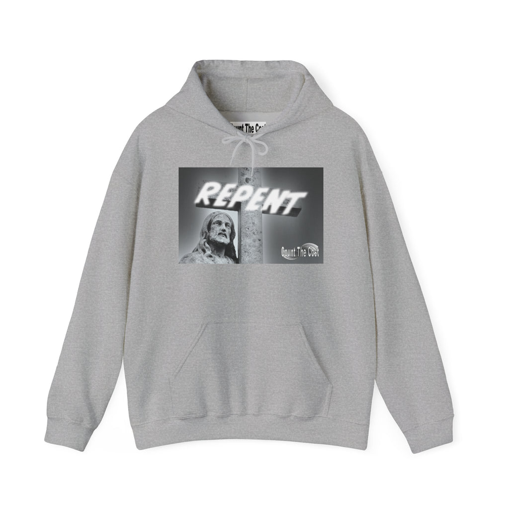 Repent Religious Hoodie — Vintage Jesus Graphic with Revelation 3:16 Back Quote