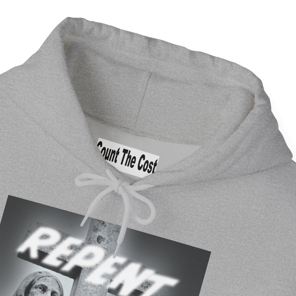 Repent Religious Hoodie — Vintage Jesus Graphic with Revelation 3:16 Back Quote