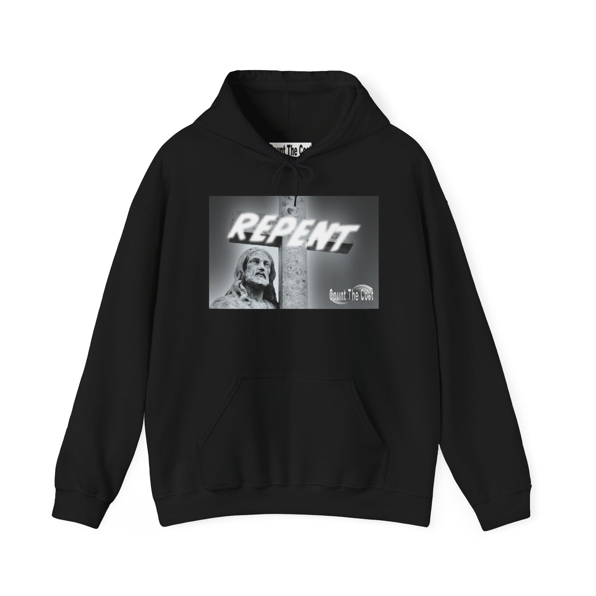 Repent Religious Hoodie — Vintage Jesus Graphic with Revelation 3:16 Back Quote